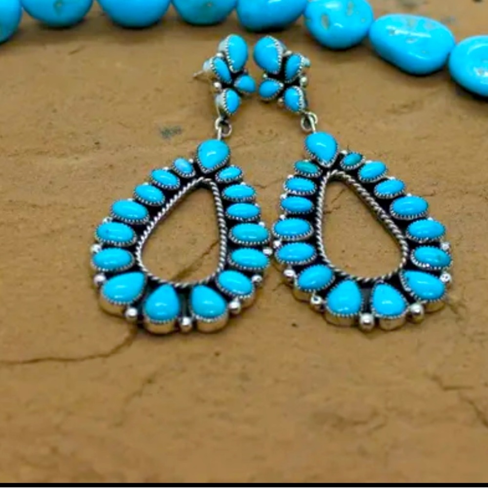 Anna Spencer Navajo turquoise Teardrop Earrings